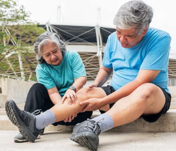 man with woman experiencing leg pain