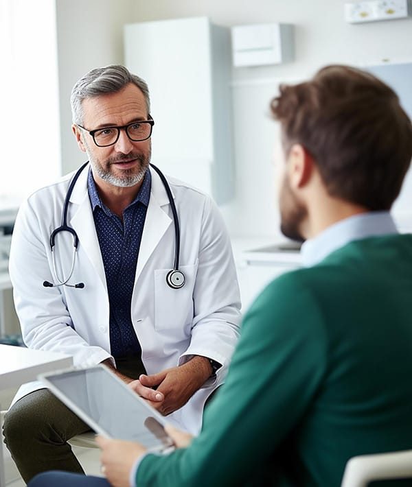 male doctor consulting with male patient